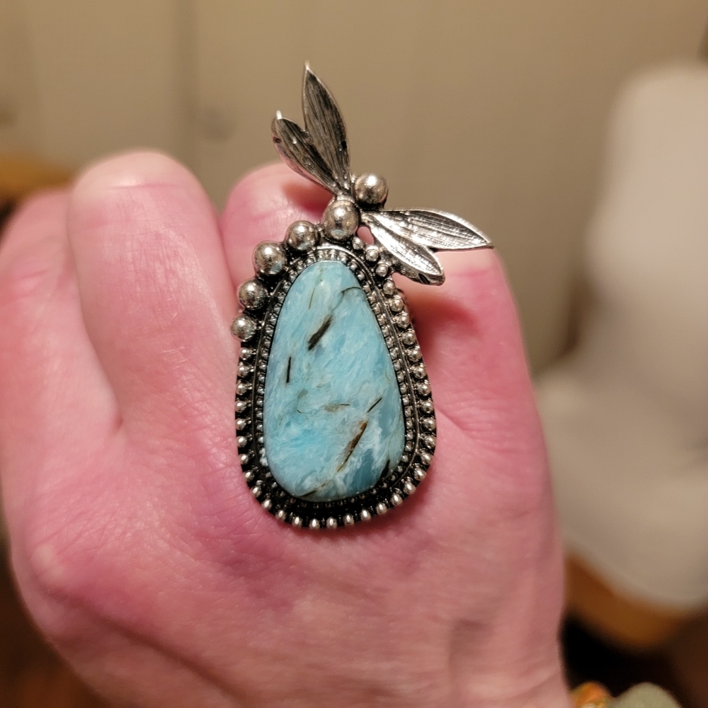 Dragonfly Faux Turquoise beaded stone Boho hippie South western ring NWT - Picture 4 of 15